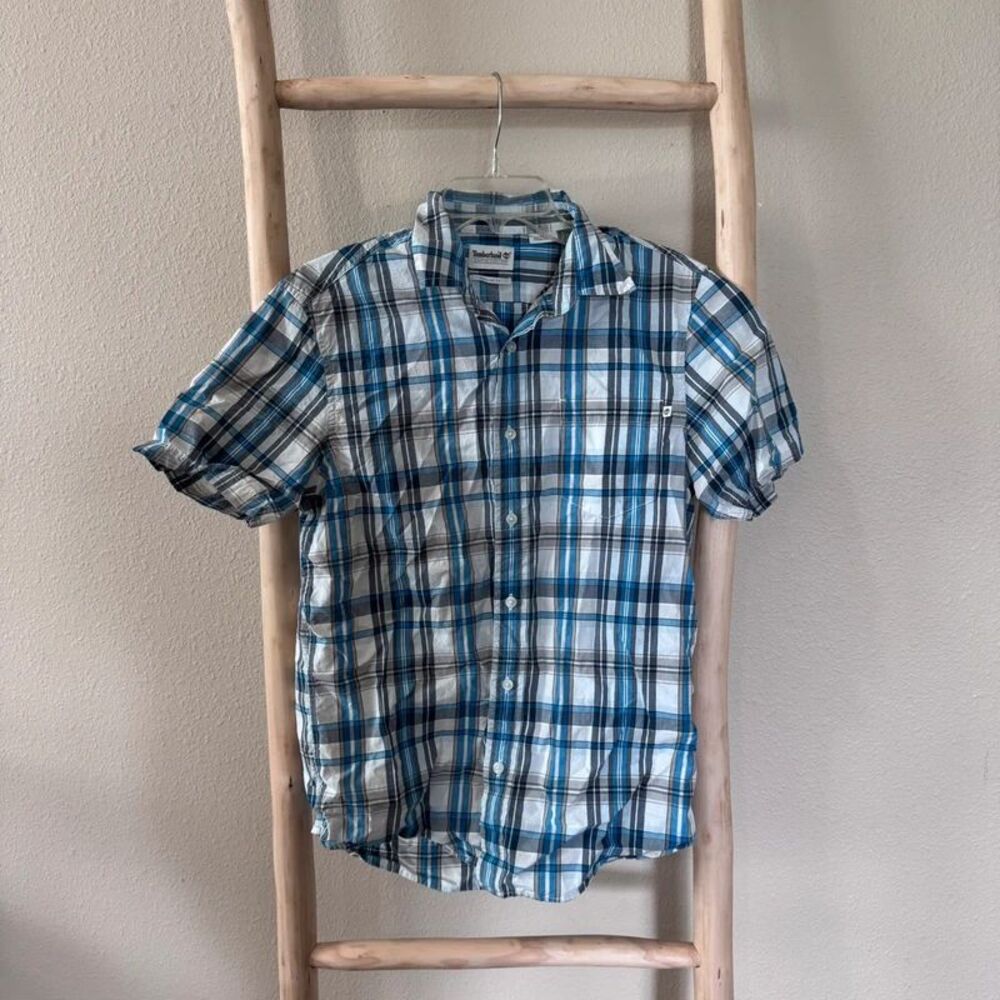 Timberland Men's Short Sleeve Plaid Button-Down Shirt Size Small Regular Fit
